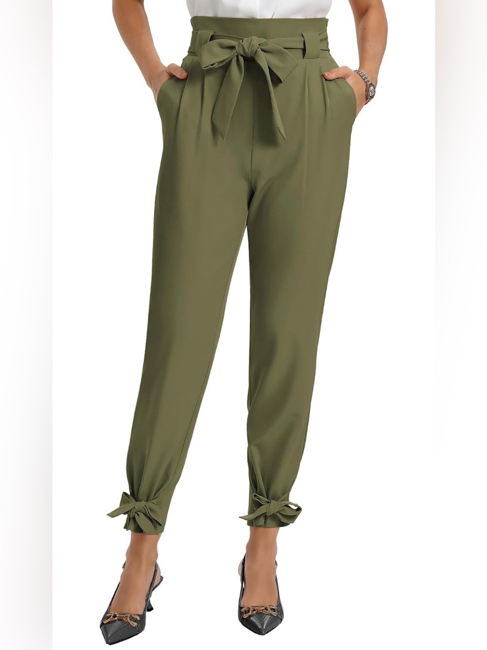 GRACE KARIN Army Green High-Waisted Paperbag Pencil Pants - Picture 5 of 5